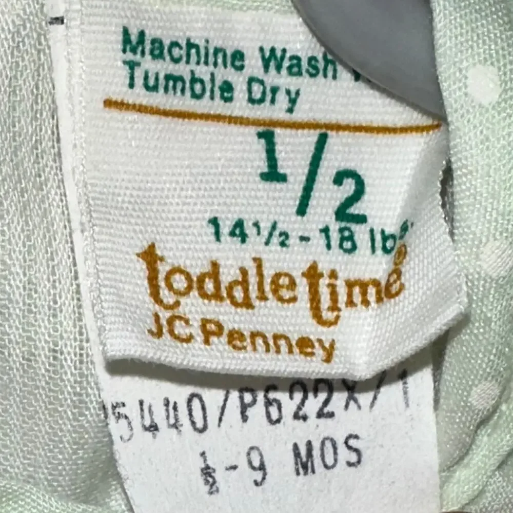 Vintage Toddle Time JcPenney Light Jade Green Dot Ruffle Prairie Baby Dress 6-9M